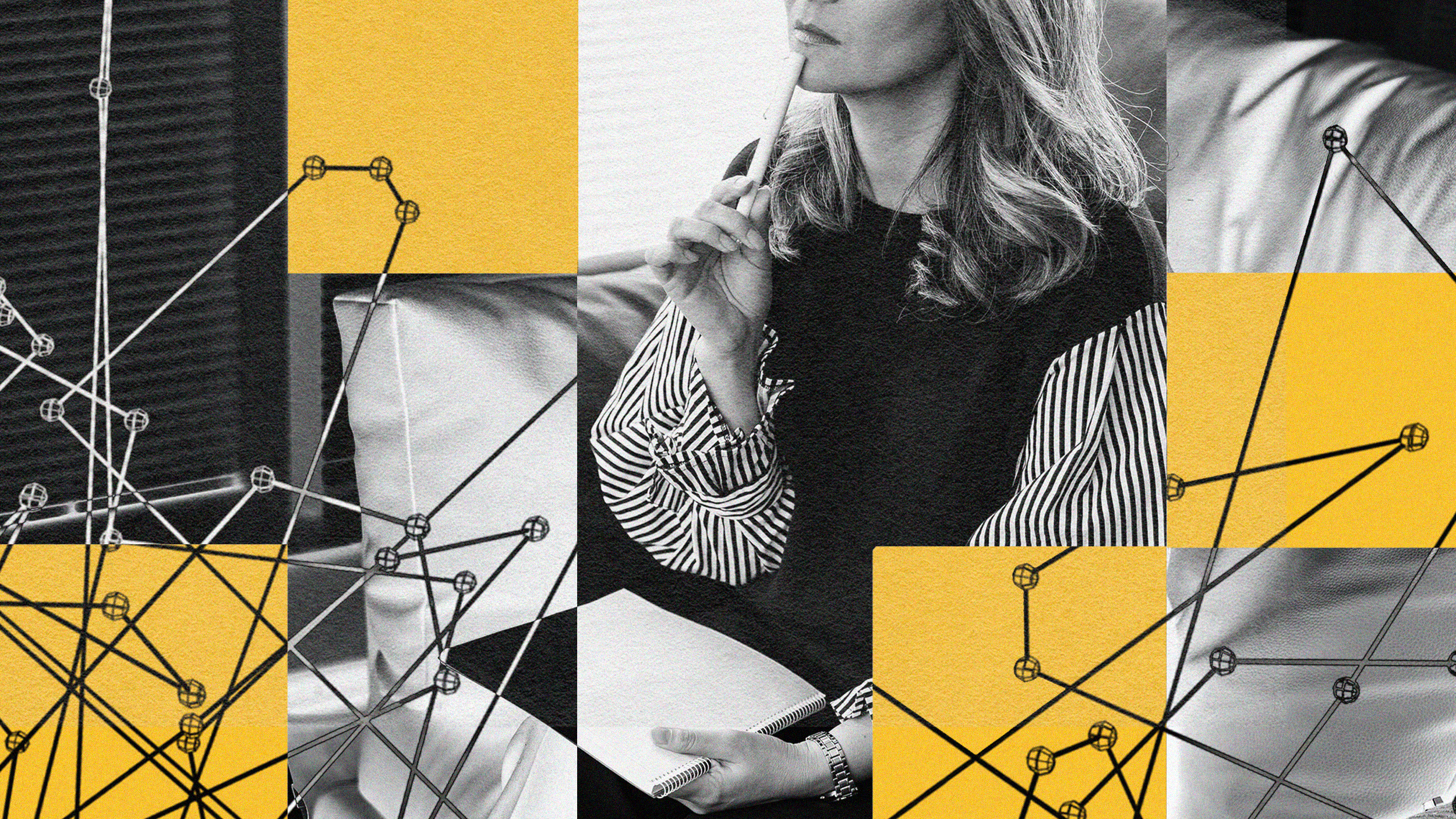 A black and white photo of a beautiful woman sitting on a couch.