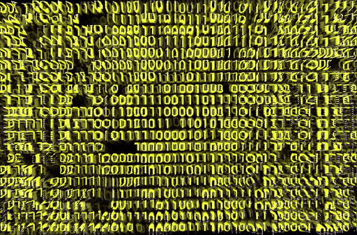 Abstract background of glowing green binary digital code numbers signifying data or computing.