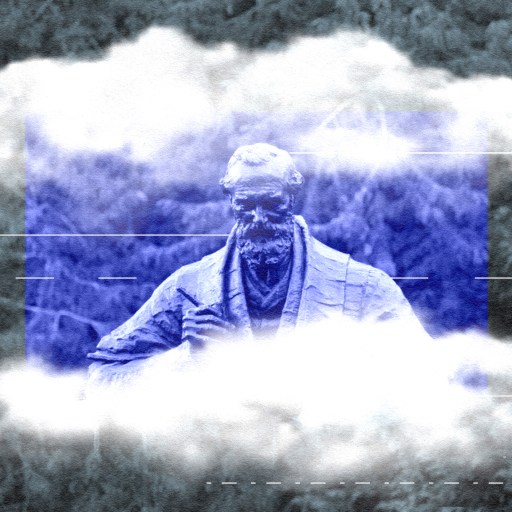 A person dressed in a tailored suit emerges from a cloud of smoke against a backdrop adorned with kelvin physics equations and diagrams.