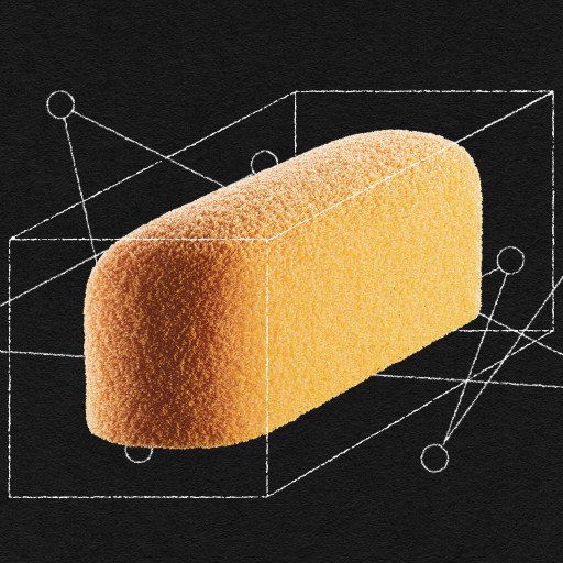 A digitally rendered yellow sponge, inspired by the "Twinkie defense," depicted within geometric wireframe shapes on a black background, symbolizing conceptual and design analysis.