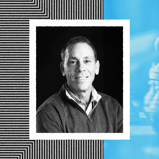 Monochrome portrait of a smiling man with short hair, framed by abstract patterns and images of chess pieces, symbolizing strategic boss feedback.