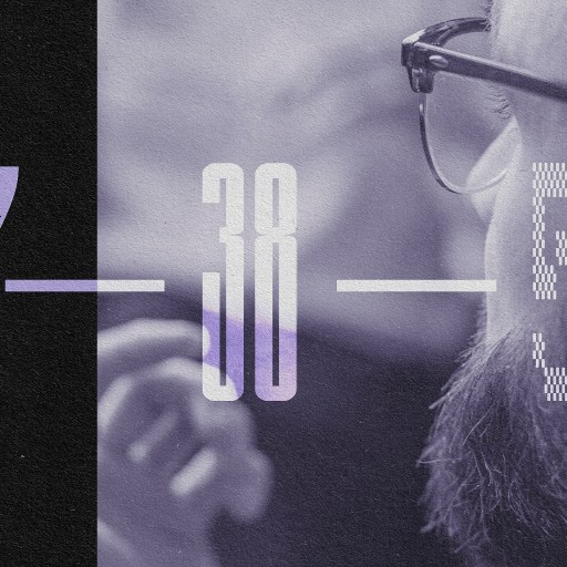 Close-up of a person's beard and glasses on the right side with numbers "7", "30", and "65" shown in varying typographical styles across the center, subtly referencing the 7-38-55 rule. The background is abstract with dark and light tones.