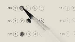 A pencil fills in the first answer bubble on a multiple-choice test sheet, option "1" for question 90.