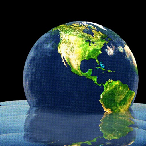 The Earth partially submerged in water, symbolizing climate change and rising sea levels, against a black background.