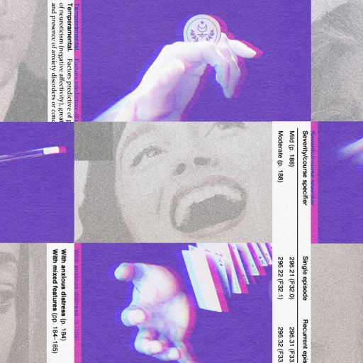 A collage featuring close-up images of hands, faces, eyes, and text excerpts. The central focus is on various hand gestures performing actions with small objects and cards, evoking the mysterious art of mentalism.