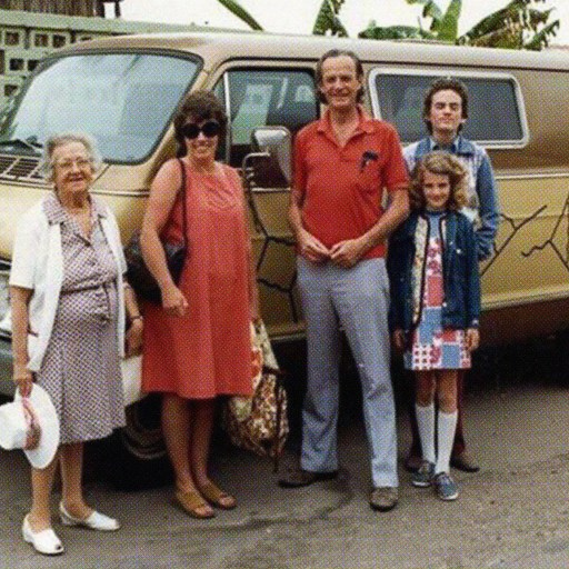 A group of five people stands in front of a brown van, channeling their inner Richard Feynman. The background features a wall adorned with lush plants, setting the perfect scene for these everyday heroes.