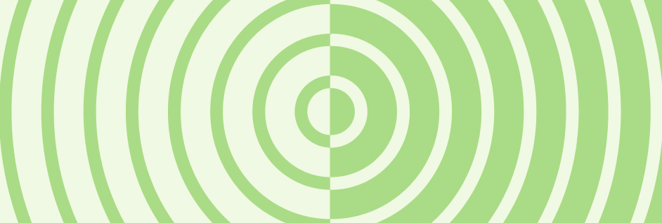 Symmetrical green concentric circles on a light background, divided vertically in the center.