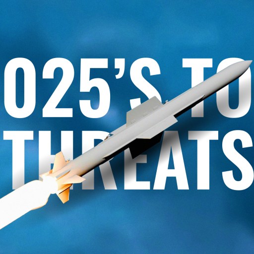 A missile in motion with the words "2025's Top Threats" against a blue background.