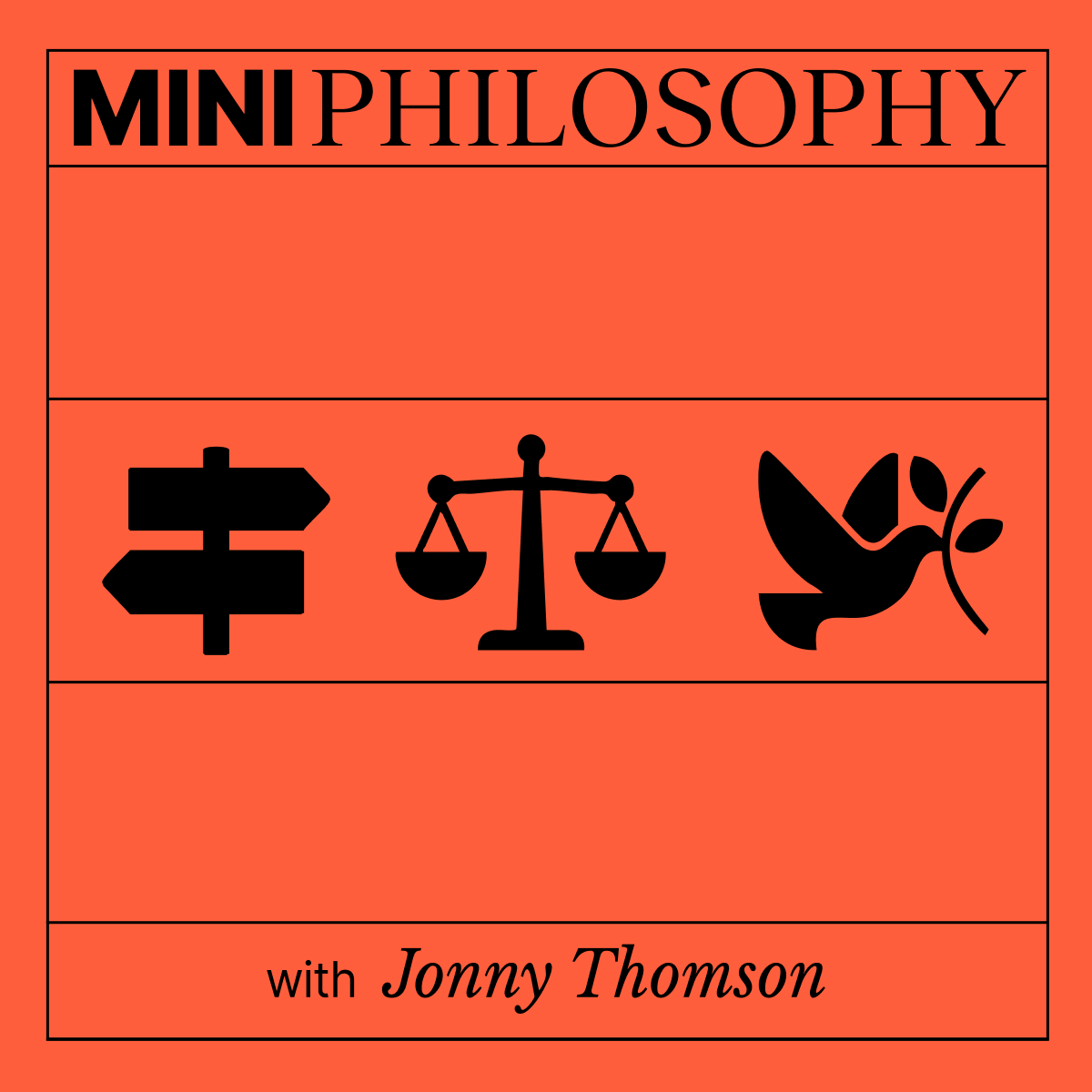 Text "MINI PHILOSOPHY" on a black torn paper background, surrounded by sketches, handwritten notes, and artwork fragments.