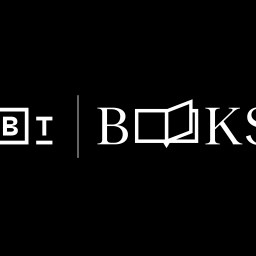 A black background with the symbols "B | T" in a box on the left and the word "BOOKS" on the right, with the first "O" replaced by an open book icon.