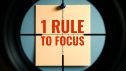A note pinned to a wall with the words "1 Rule to Focus" in red, viewed through the crosshairs of a scope or lens.