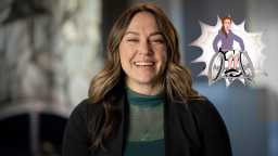 A woman smiling at camera.