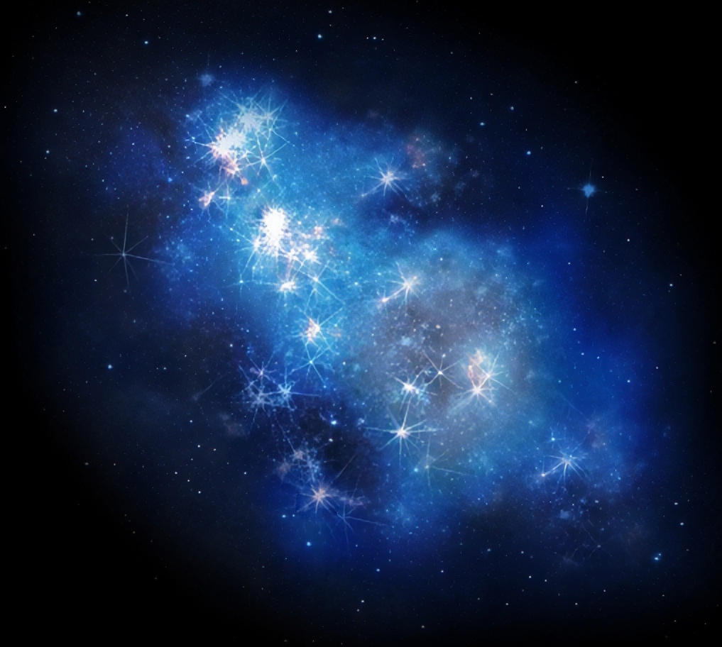 A bright, blue nebula with glowing stars scattered throughout, surrounded by the dark background of outer space&mdash;inviting wonder about the biggest mysteries and the origin of our universe.