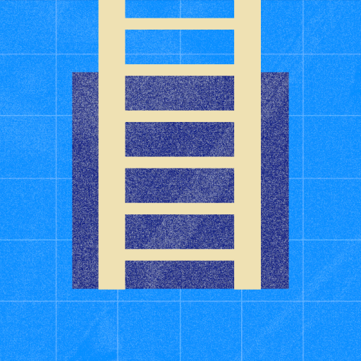 Overhead view of a swimming pool ladder descending into a blue-tiled pool.