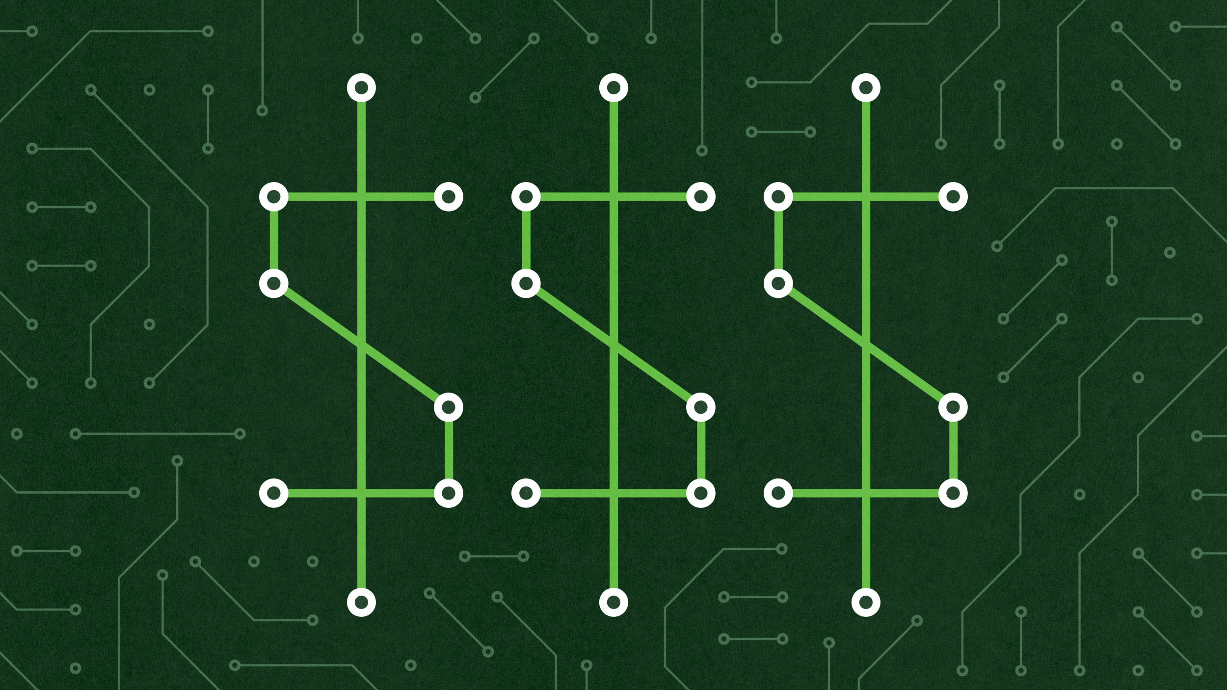 Green circuit board lines form three dollar signs on a dark background with faint circuitry patterns.