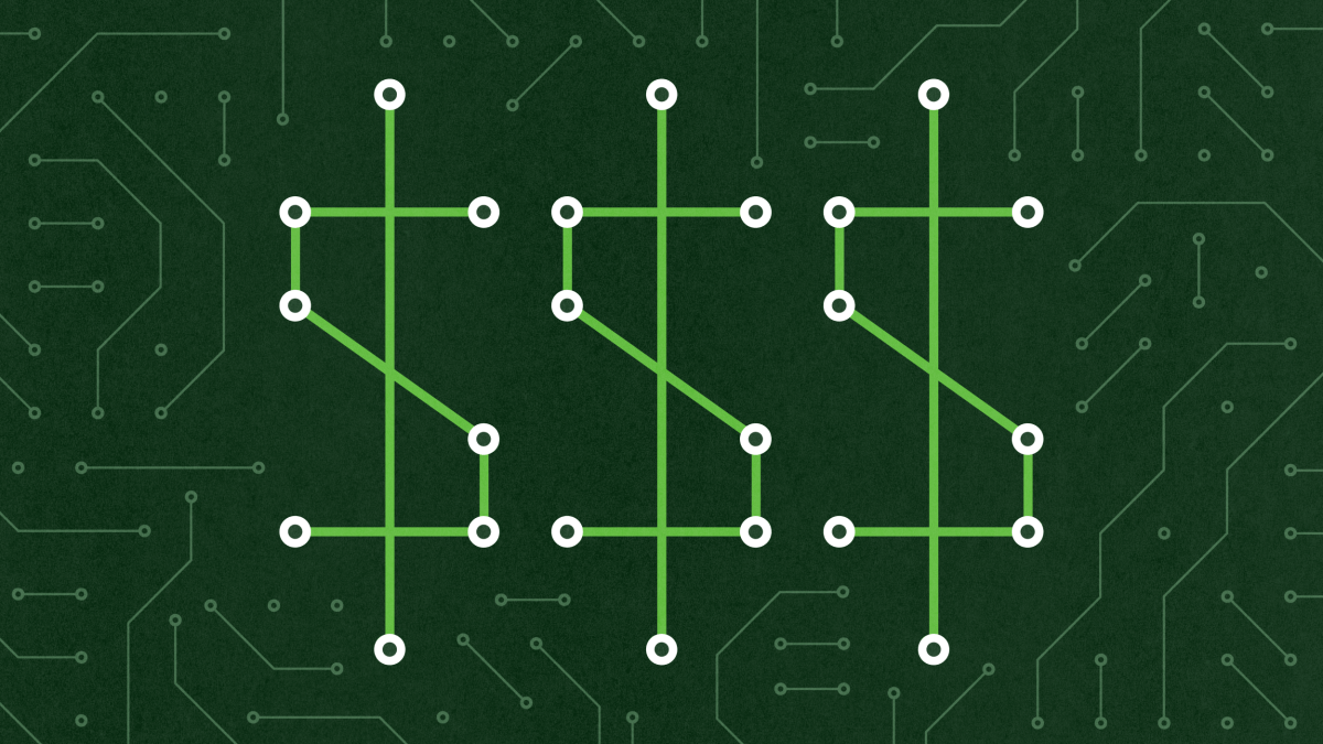 Green circuit board lines form three dollar signs on a dark background with faint circuitry patterns.