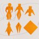 Six orange origami shapes on a light background, with hand-drawn arrows connecting them to illustrate a progression or transformation—evoking themes of change and even human extinction.