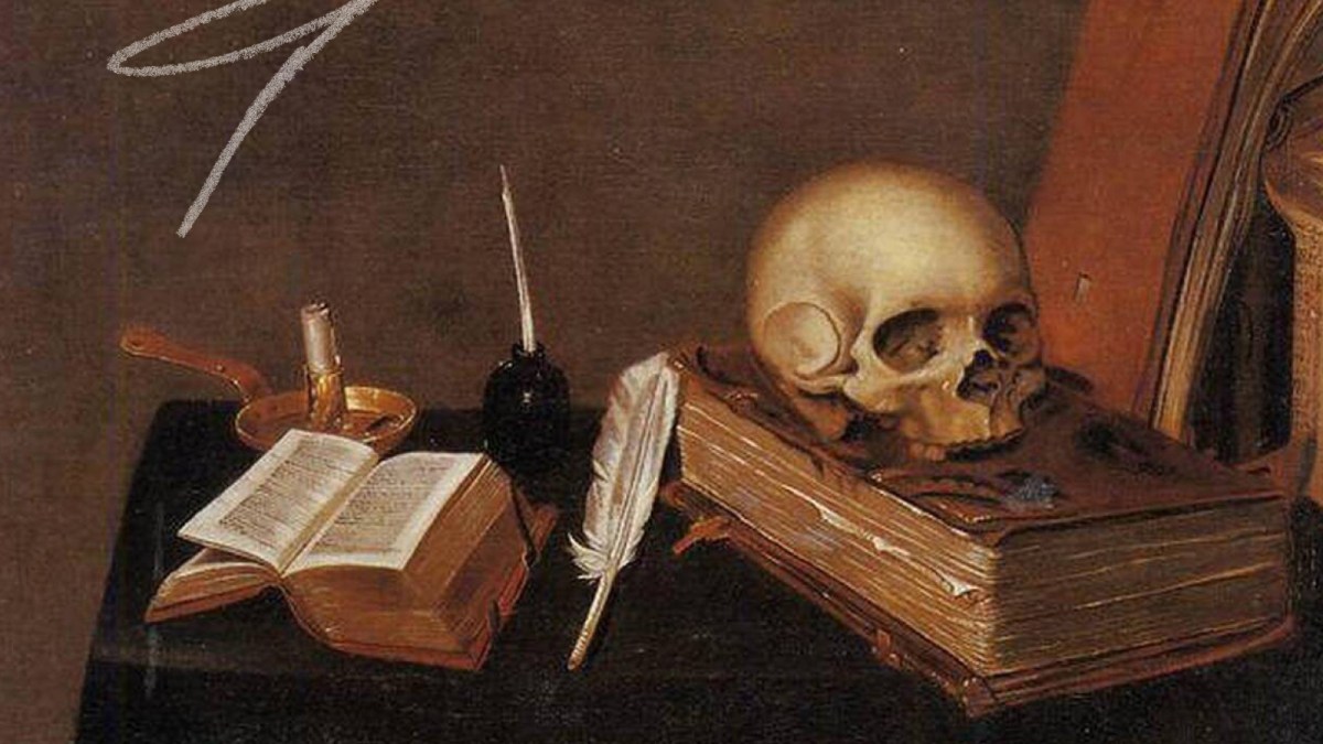 A human skull rests on a closed book beside an inkwell, a quill, a candlestick, and an open book—evoking the timeless allure of books that will change your life on a dimly lit tabletop.