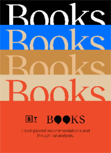 Four stacked banners each displaying the word "Books" in varying colors and fonts, with the bottom banner also showing a logo and tagline about book recommendations.