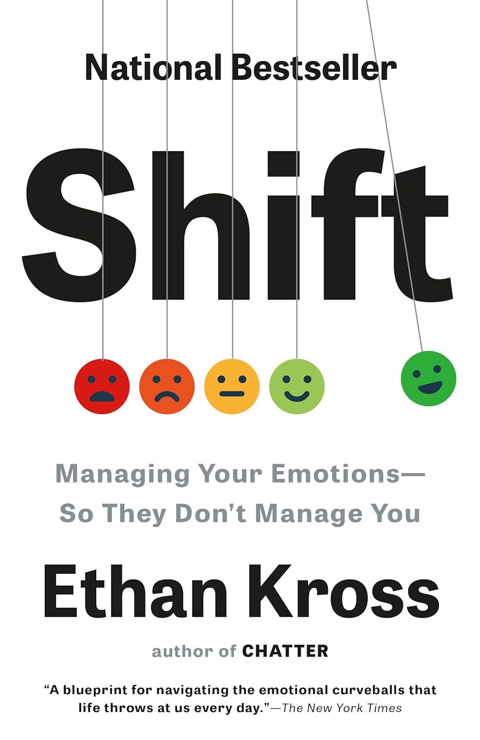 Book cover of "Shift" by Ethan Kross, featuring five emoticon faces ranging from sad to happy, with the subtitle "Managing Your Emotions&mdash;So They Don&rsquo;t Manage You.