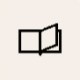 Simple black icon of an open book with one page being turned, on a light beige background.