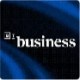 The image displays the word "business" in white lowercase letters on a dark blue and black wavy background. An icon with "ui" appears to the left of the text.