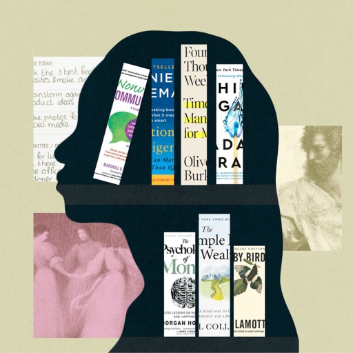 A head with books on it.