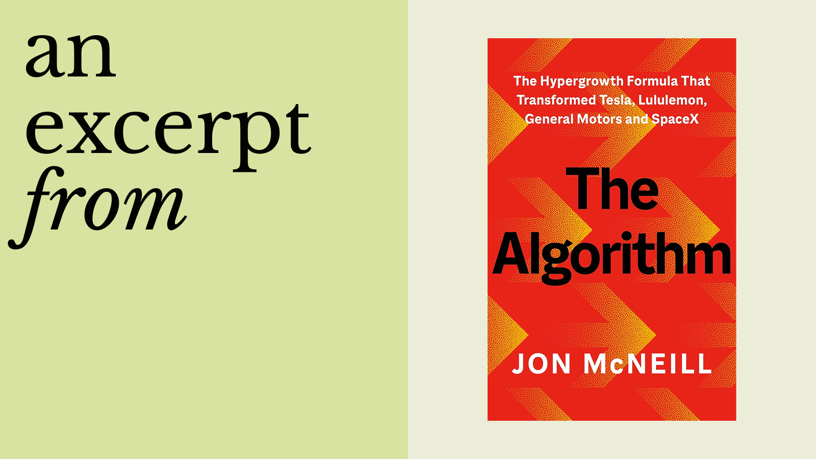 Book cover of "The Algorithm" by Jon McNeill displayed next to the words "an excerpt from the algorithm" on a light green background.